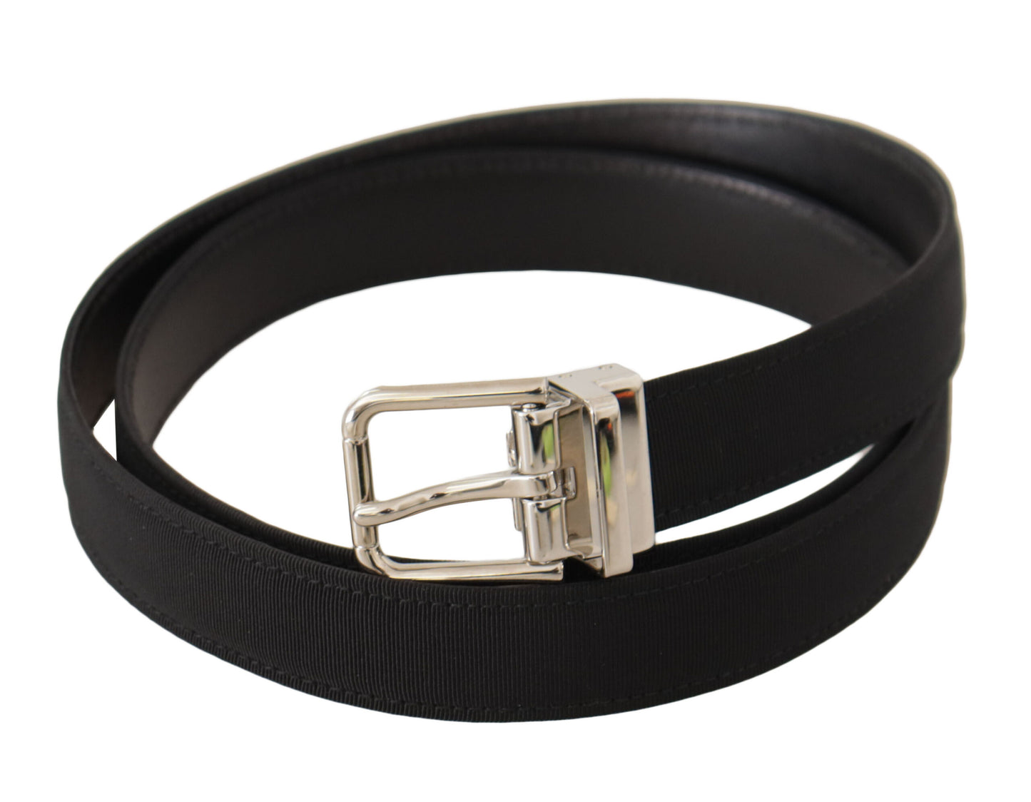 Cinturón elegante de lona negra y cuero