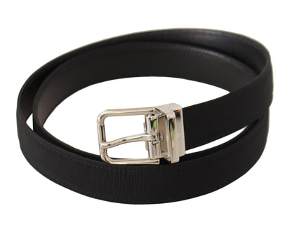 Cinturón elegante de lona negra y cuero