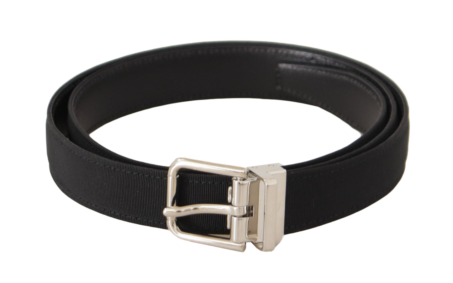 Cinturón elegante de lona negra y cuero