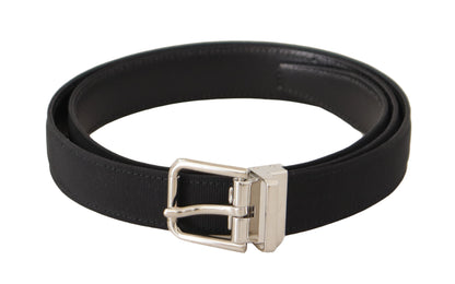 Cinturón elegante de lona negra y cuero