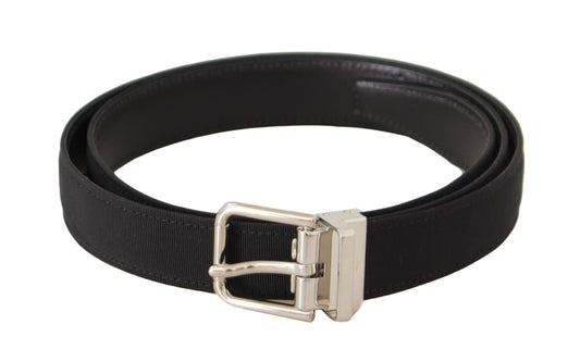 Cinturón elegante de lona negra y cuero