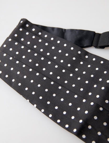 Elegante fajín de seda con lunares blancos y negros