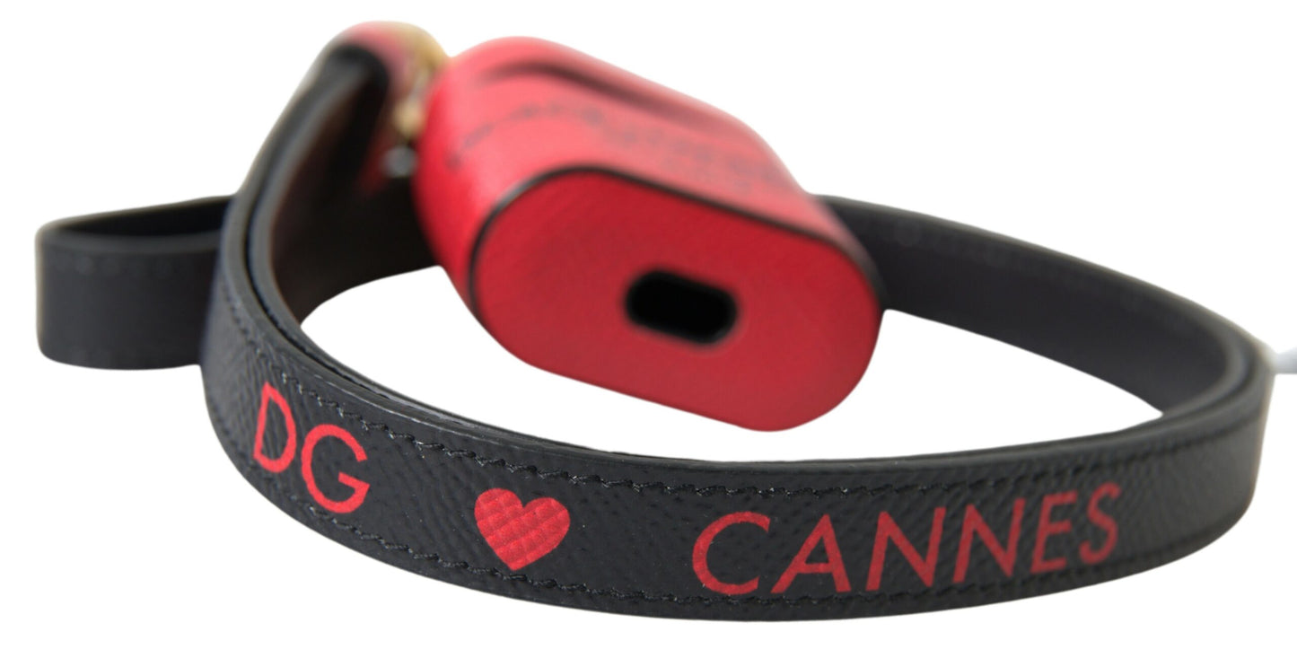 Elegante funda de cuero para Airpods en negro y rojo