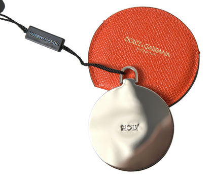 Elegante porta espejo de piel de becerro naranja