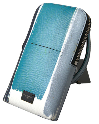 Elegante bolso bandolera de piel para teléfono en azul y blanco