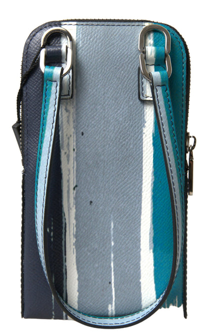 Elegante bolso bandolera de piel para teléfono en azul y blanco