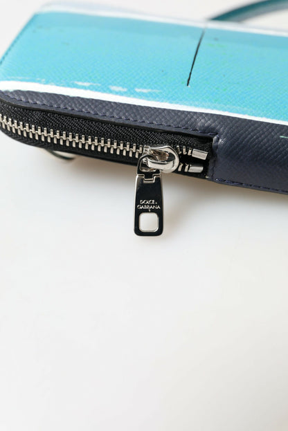 Elegante bolso bandolera de piel para teléfono en azul y blanco