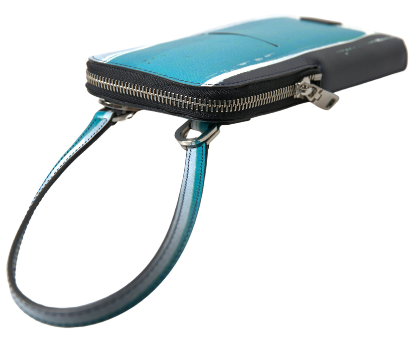 Elegante bolso bandolera de piel para teléfono en azul y blanco