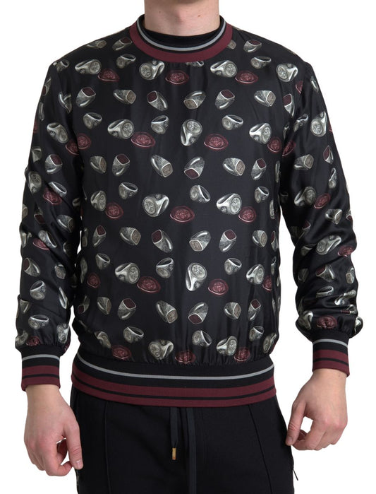 Elegante jersey de seda con cuello redondo - Negro Multicolor
