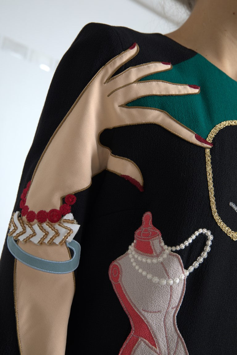 Elegante vestido de lana multicolor de corte A