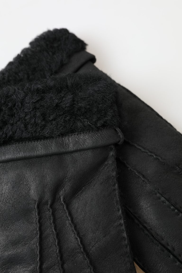 Guantes de invierno elegantes de cuero negro