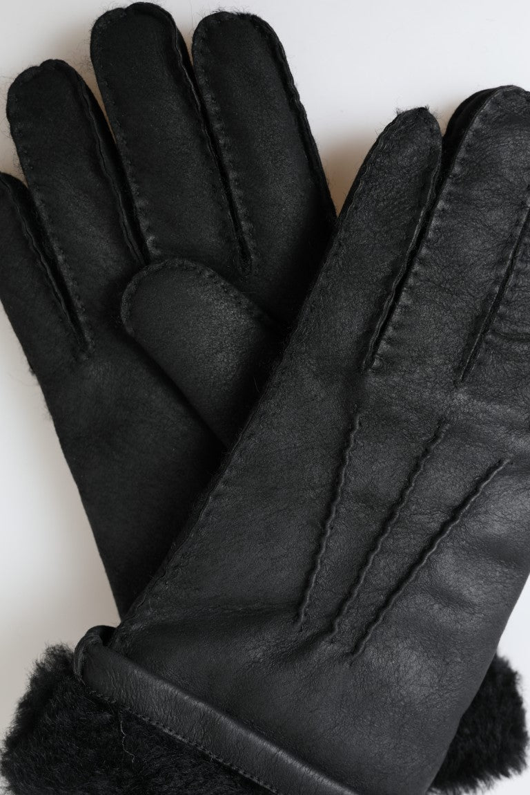 Guantes de invierno elegantes de cuero negro