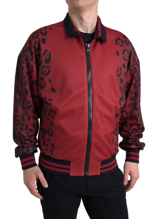 Chaqueta bomber con estampado de leopardo rojo