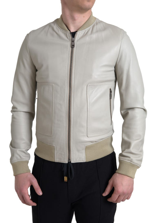 Chaqueta bomber de cuero color crema