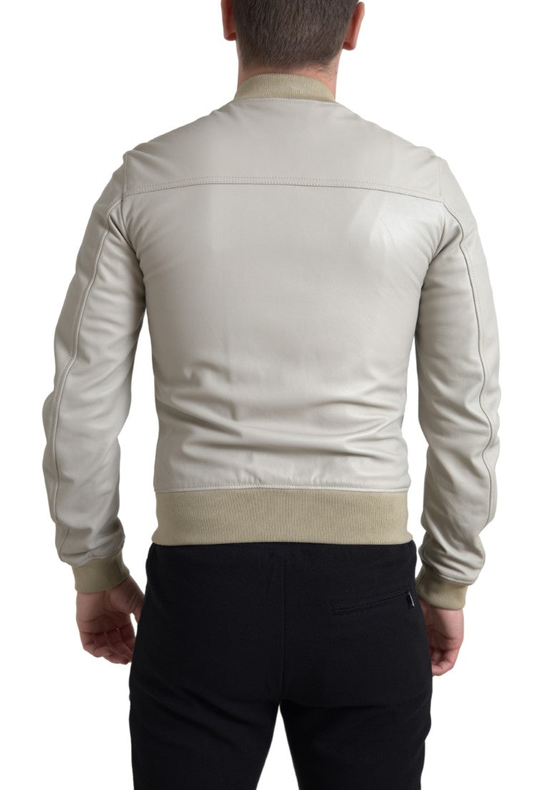 Chaqueta bomber de cuero color crema