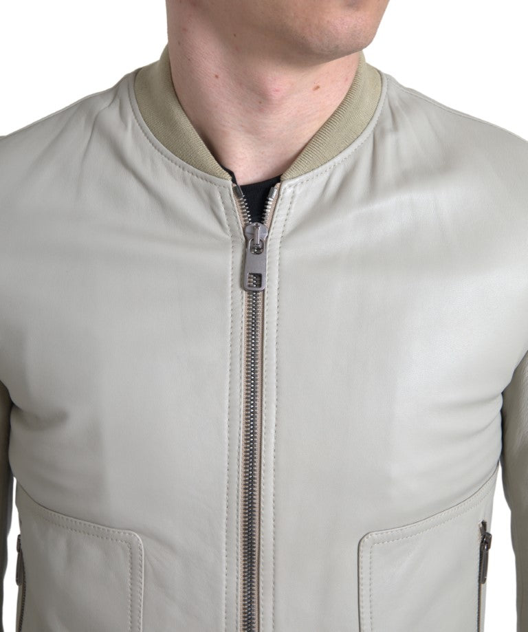 Chaqueta bomber de cuero color crema
