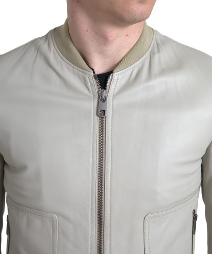 Chaqueta bomber de cuero color crema