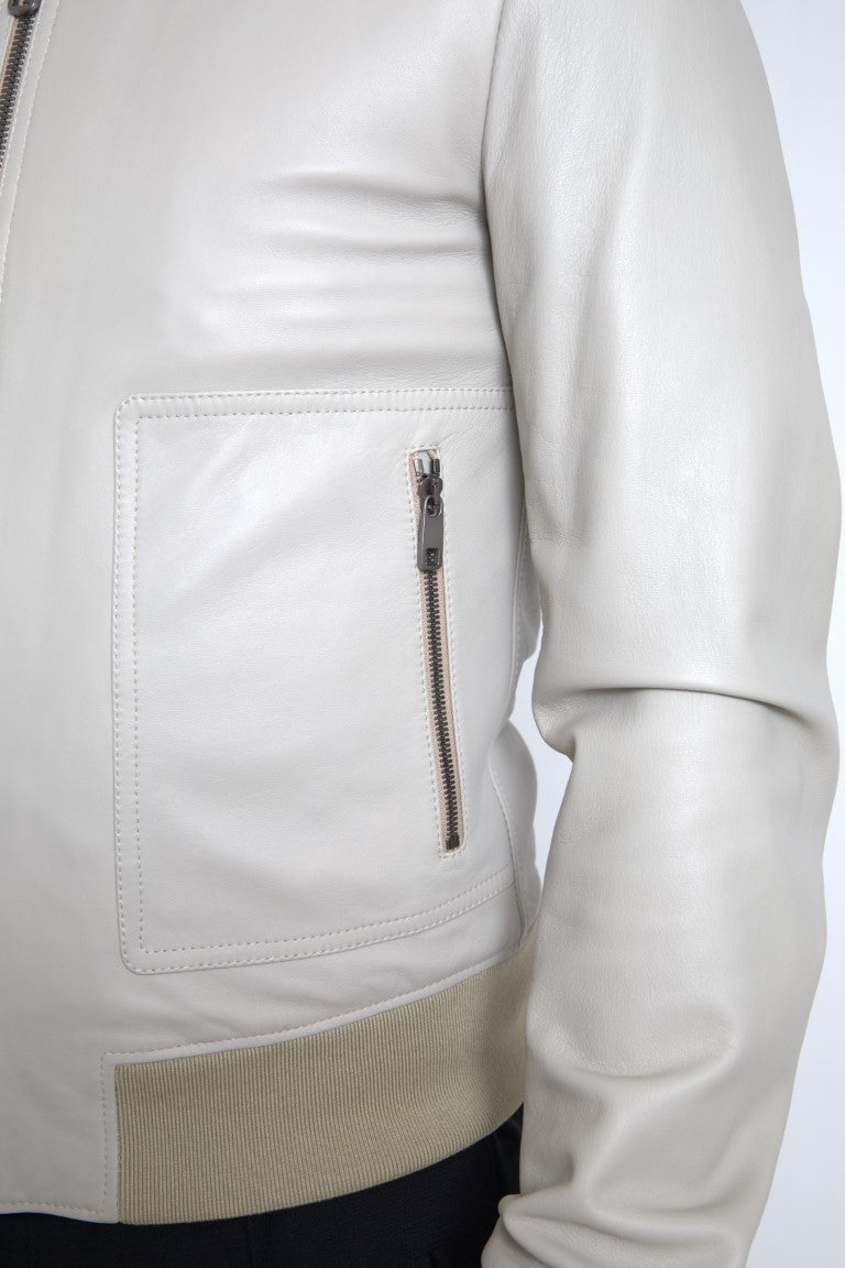 Chaqueta bomber de cuero color crema