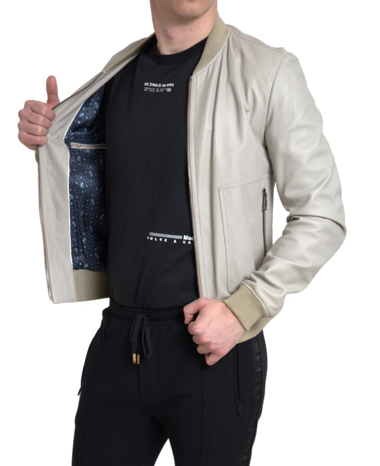 Chaqueta bomber de cuero color crema