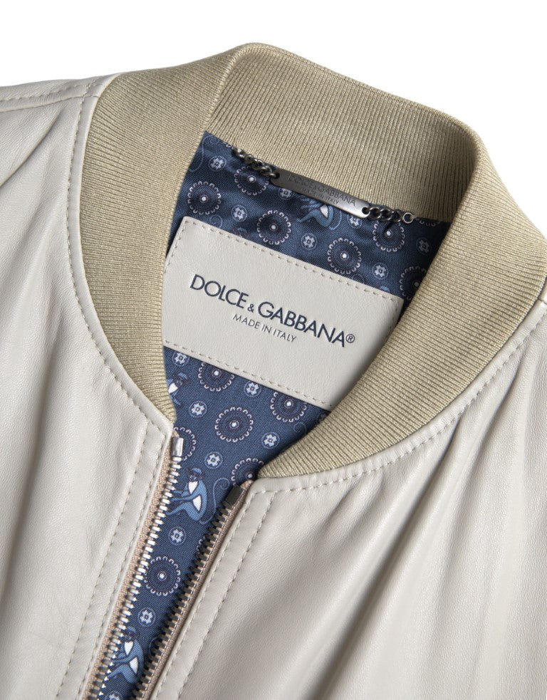 Chaqueta bomber de cuero color crema