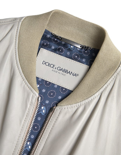 Chaqueta bomber de cuero color crema