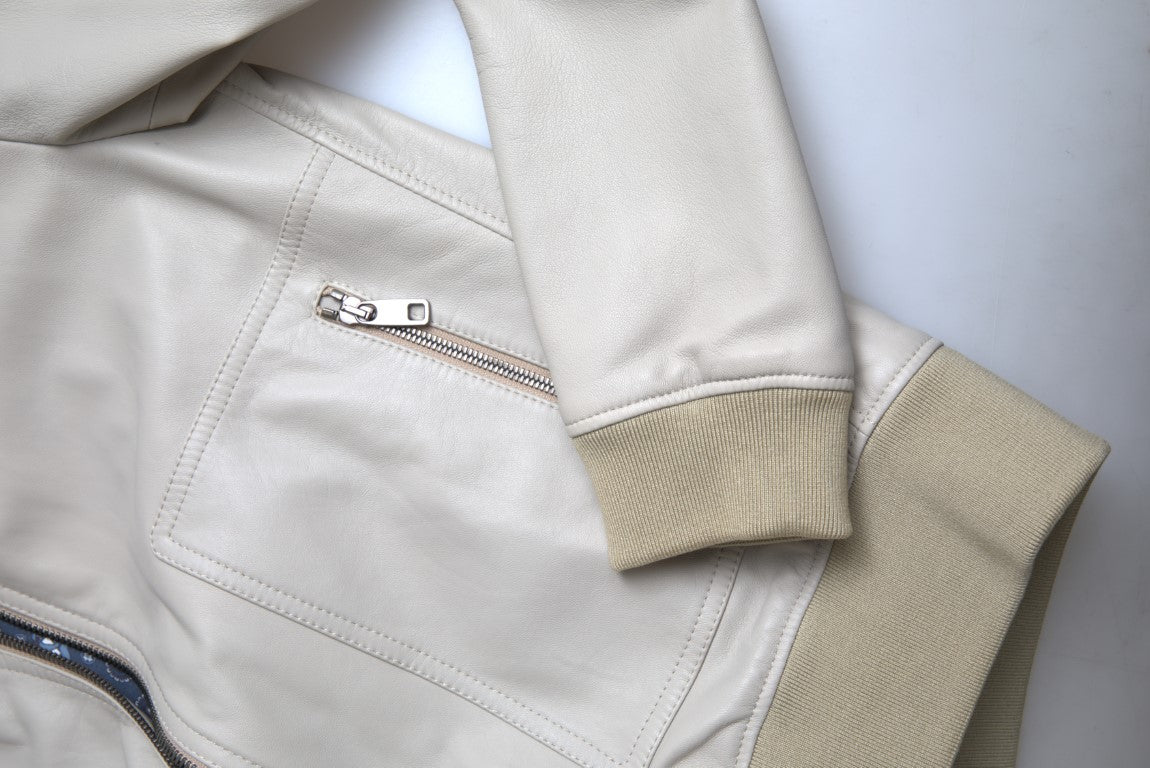Chaqueta bomber de cuero color crema