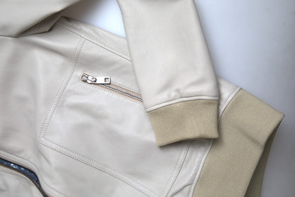 Chaqueta bomber de cuero color crema