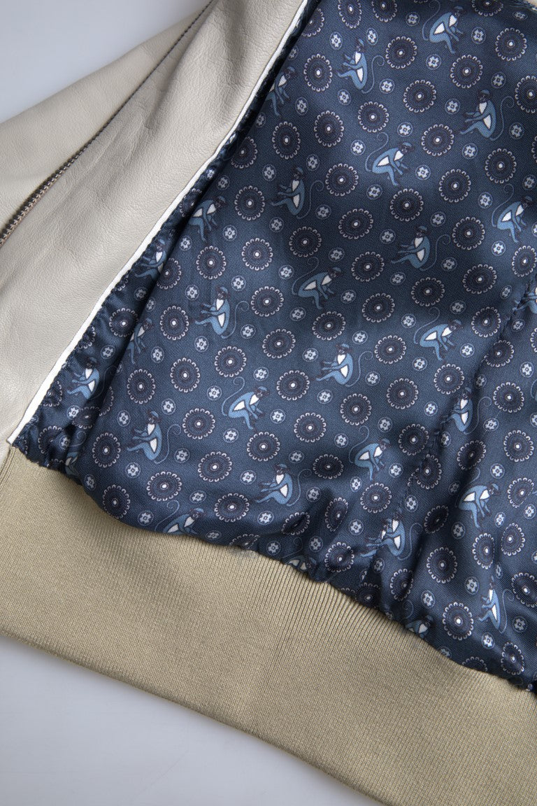 Chaqueta bomber de cuero color crema