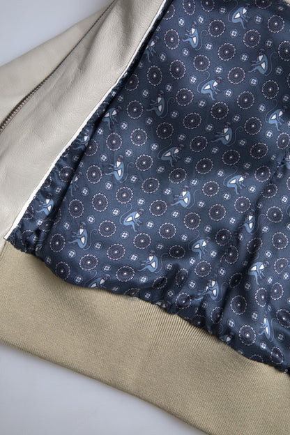 Chaqueta bomber de cuero color crema