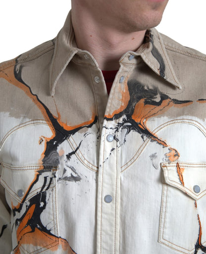 Camisa vaquera elástica de algodón multicolor