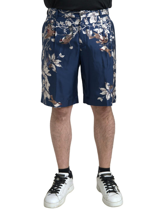 Bermudas de seda con estampado floral en azul