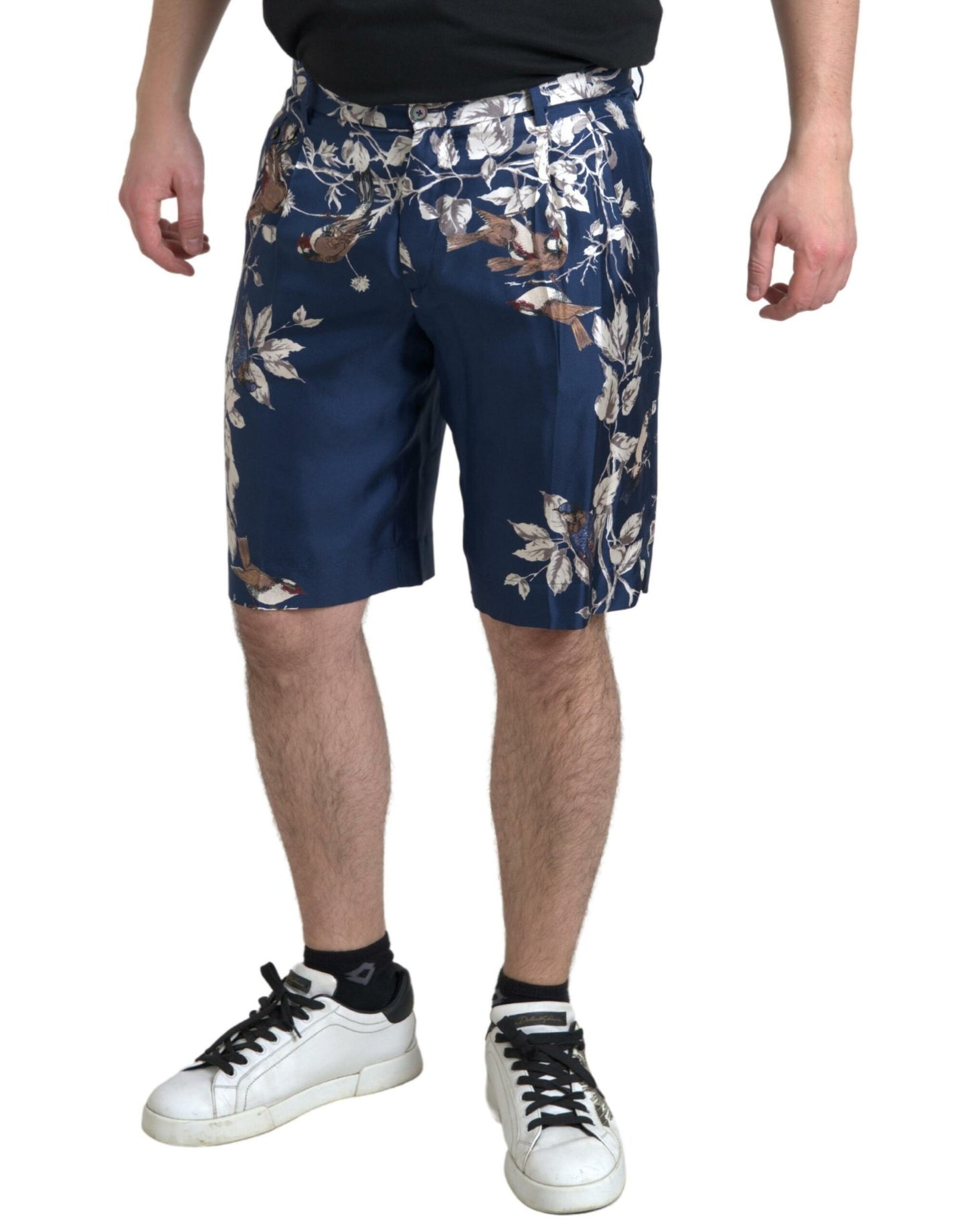 Bermudas de seda con estampado floral en azul