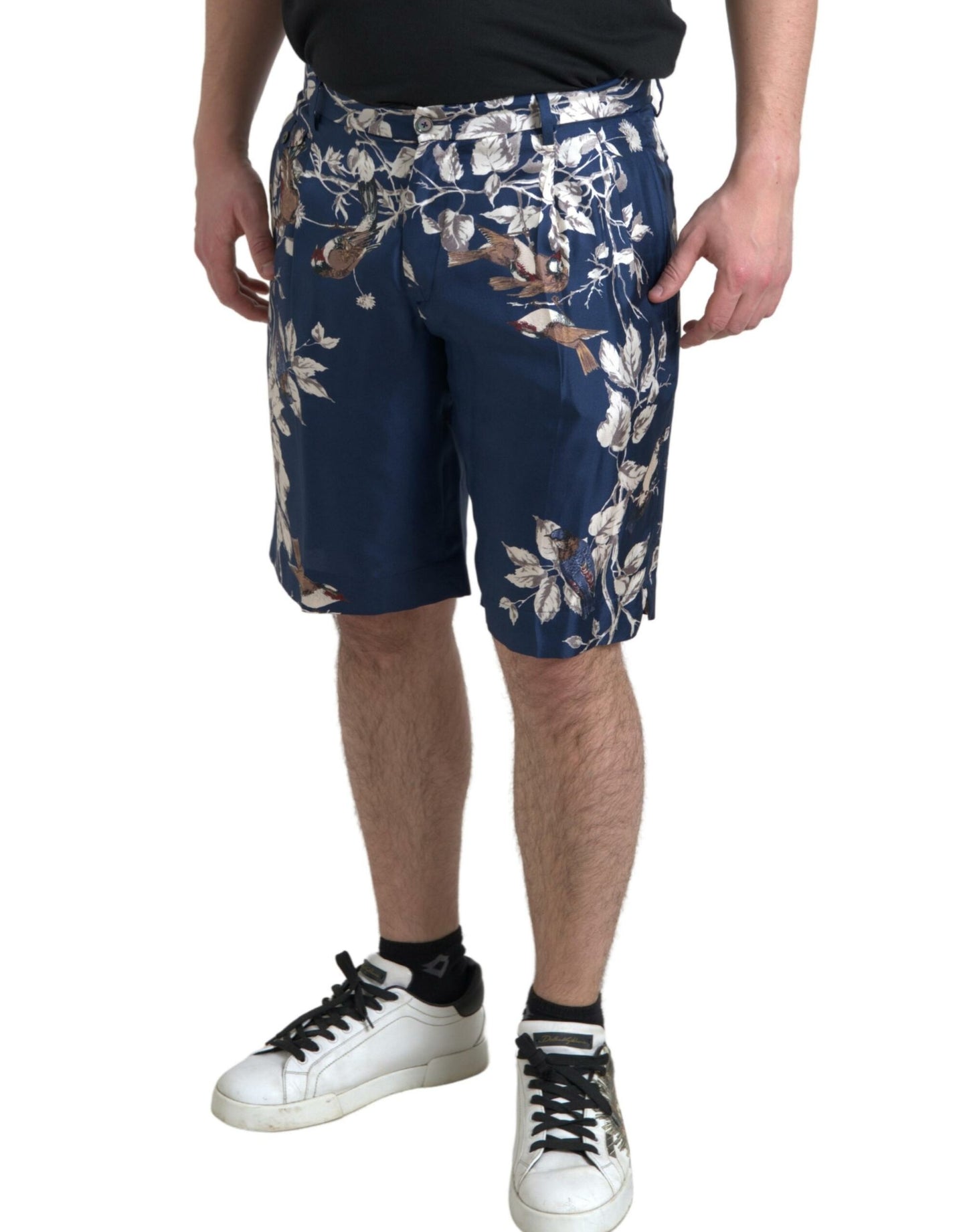 Bermudas de seda con estampado floral en azul