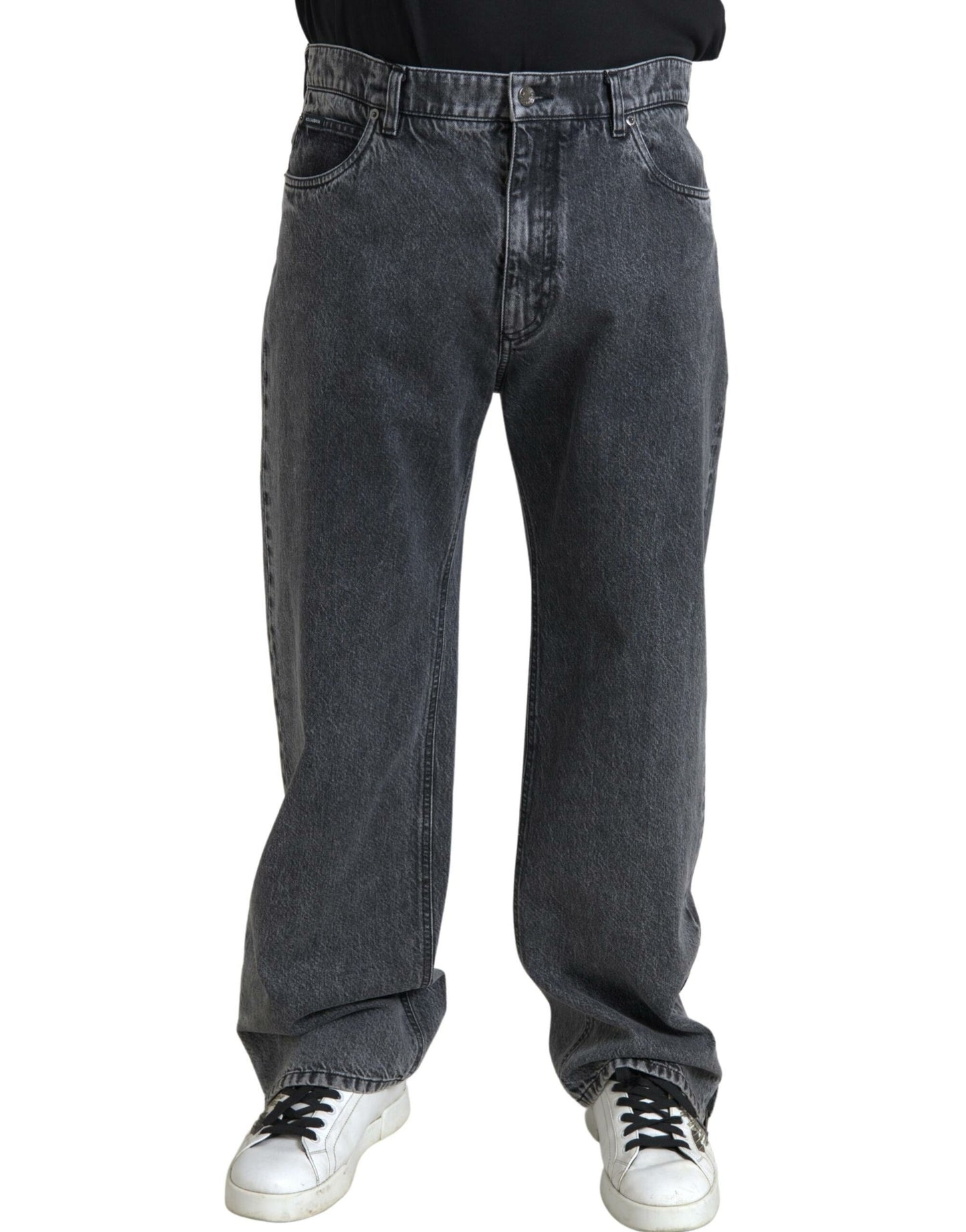 Elegantes vaqueros rectos de mezclilla gris oscuro