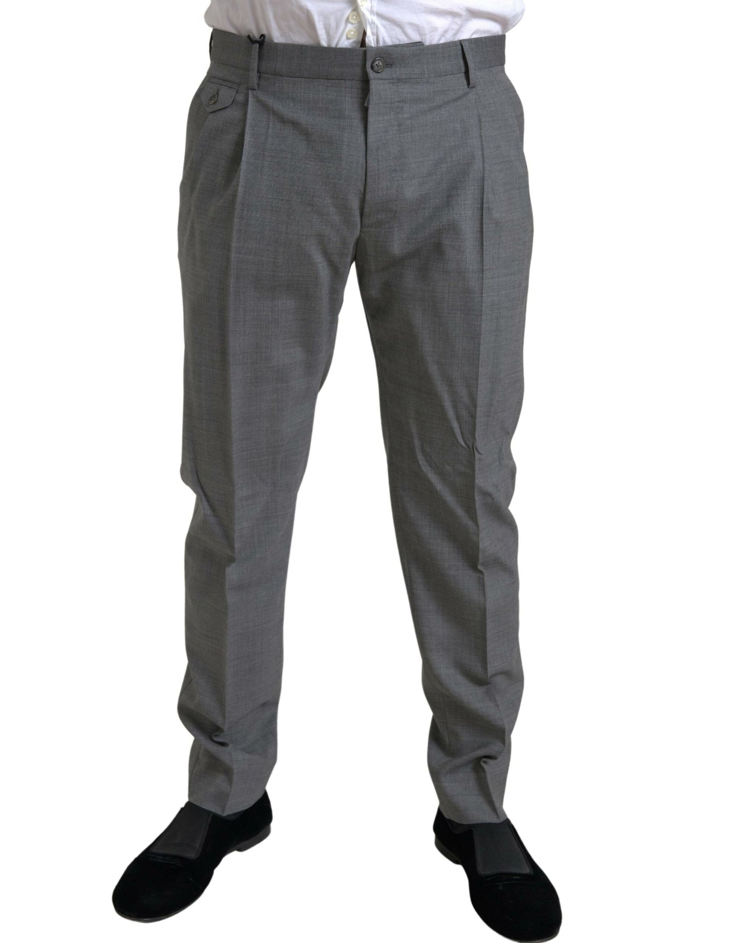 Elegantes pantalones de vestir ajustados de lana en gris