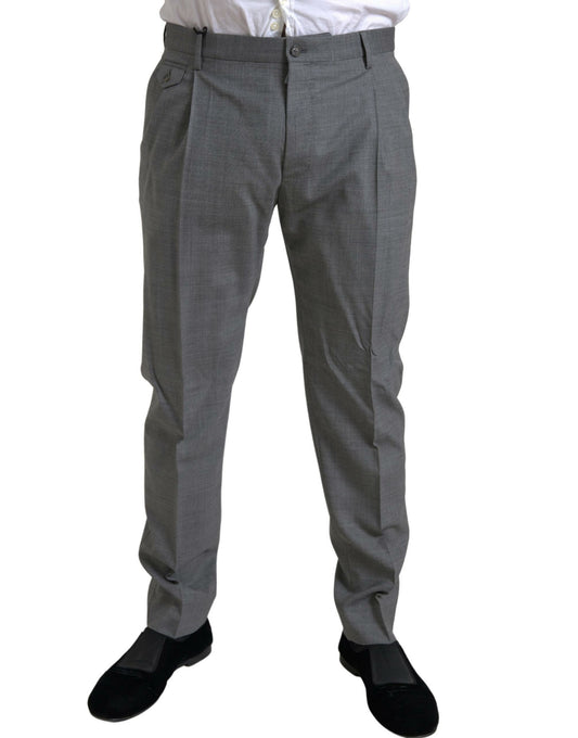 Elegantes pantalones de vestir ajustados de lana en gris