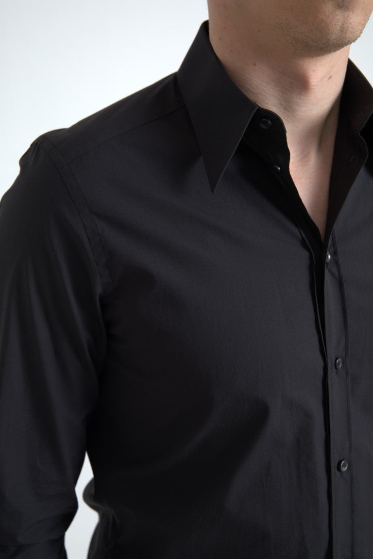 Camisa de vestir elegante de algodón negro de corte entallado