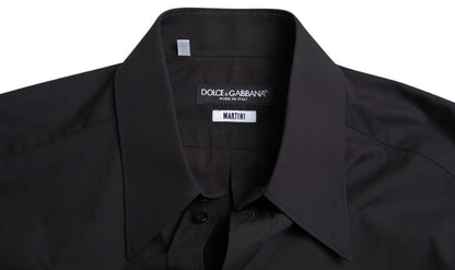 Camisa de vestir elegante de algodón negro de corte entallado