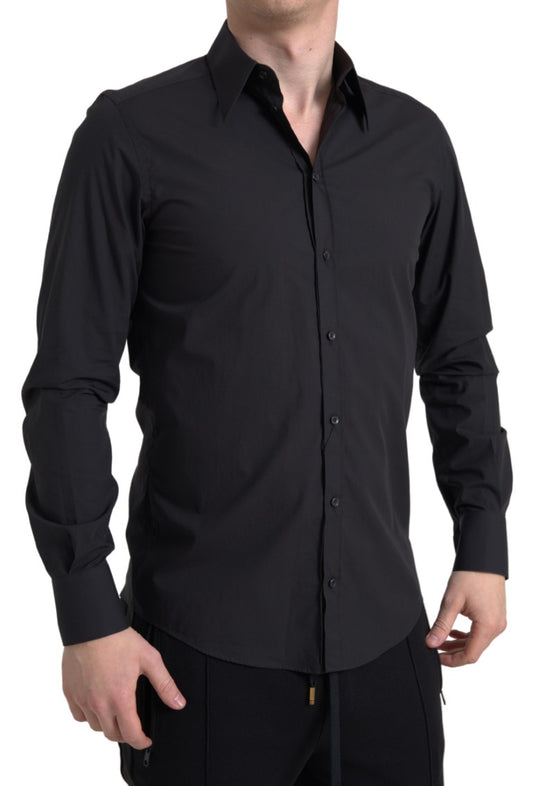 Camisa de vestir elegante de algodón negro de corte entallado