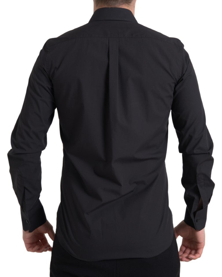 Camisa de vestir elegante de algodón negro de corte entallado