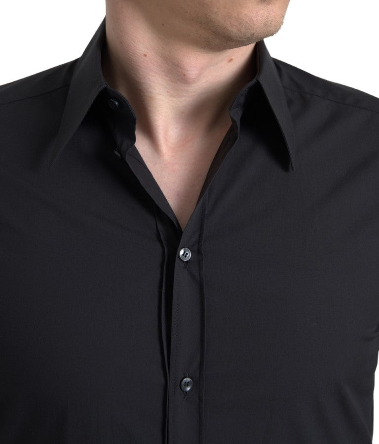 Camisa de vestir elegante de algodón negro de corte entallado