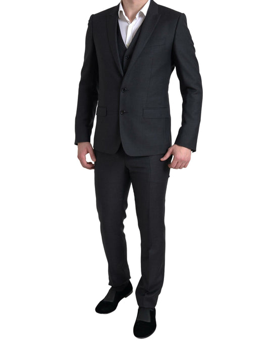 Elegante traje de tres piezas de corte entallado de Martini negro