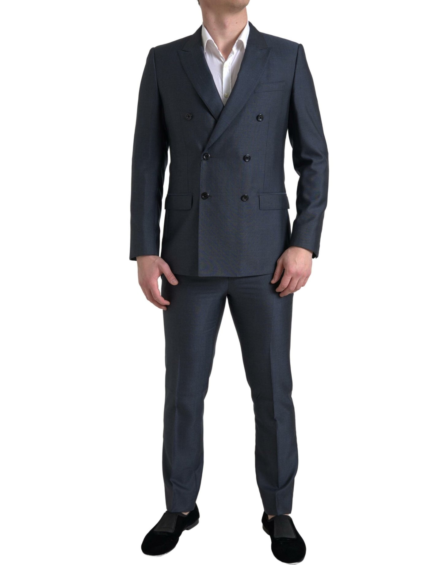 Elegante traje Martini de mezcla de seda azul