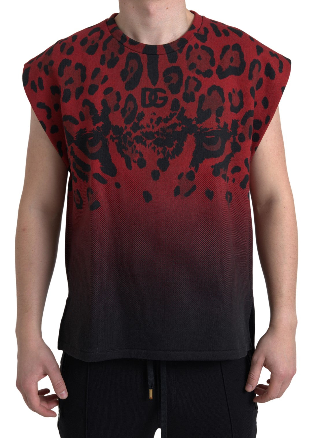 Camiseta de tirantes de algodón con estampado de leopardo rojo