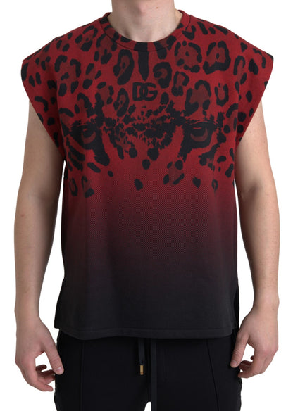 Camiseta de tirantes de algodón con estampado de leopardo rojo