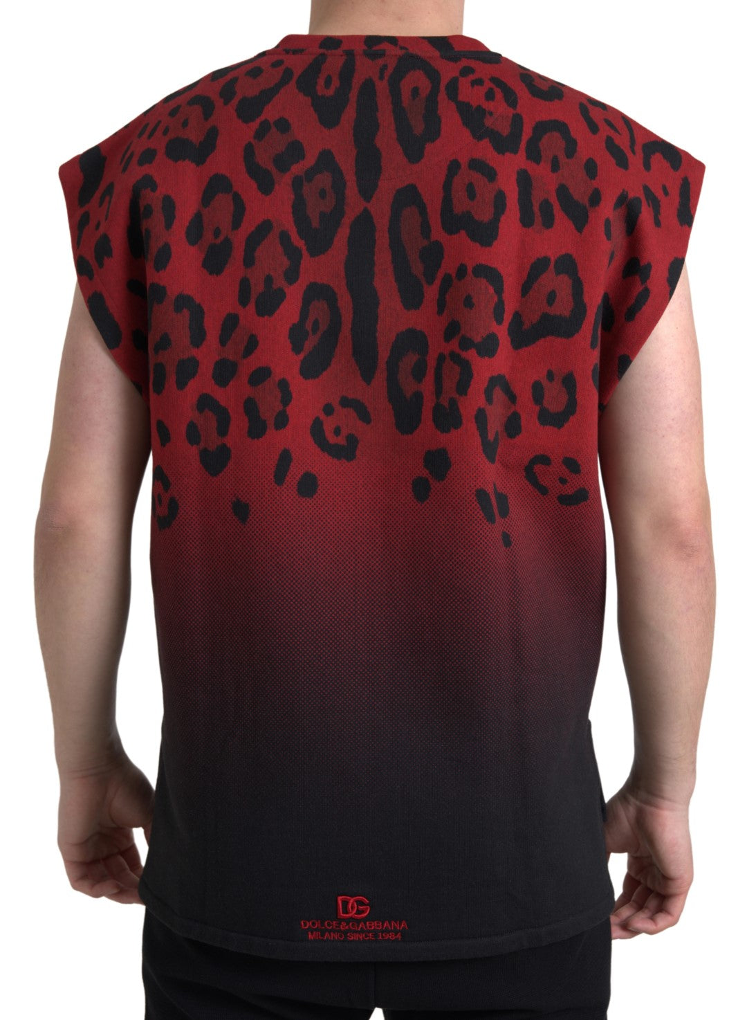Camiseta de tirantes de algodón con estampado de leopardo rojo