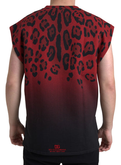 Camiseta de tirantes de algodón con estampado de leopardo rojo