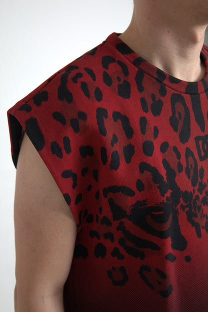 Camiseta de tirantes de algodón con estampado de leopardo rojo