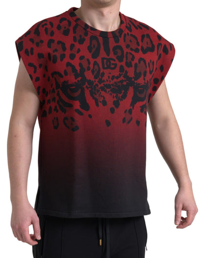Camiseta de tirantes de algodón con estampado de leopardo rojo