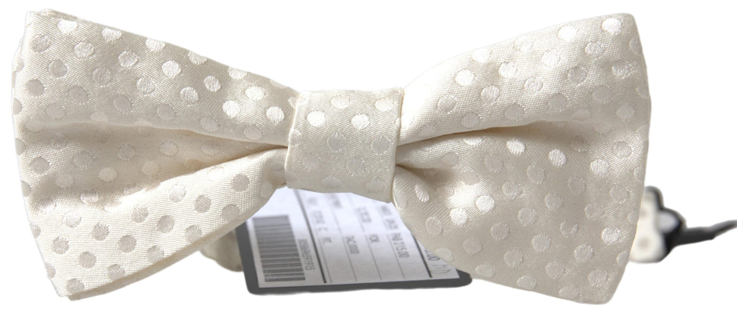 Elegante pajarita de seda con estampado de fantasía color marfil